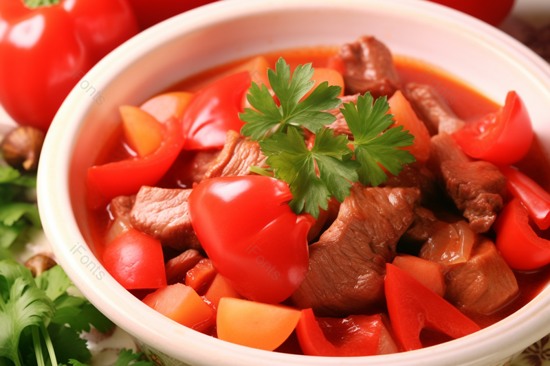 中餐西红柿番茄牛腩煲美味肉食香菜点缀摆盘,高清,摄影图,摄影图片,图片大全,摄影图免费下载